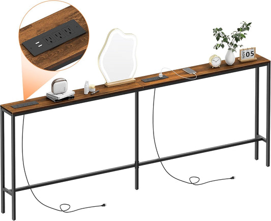 80.7'' Narrow Sofa Table with 2 Power Outlets (6 AC Outlets & 4 USB Ports), Thin Console Tables