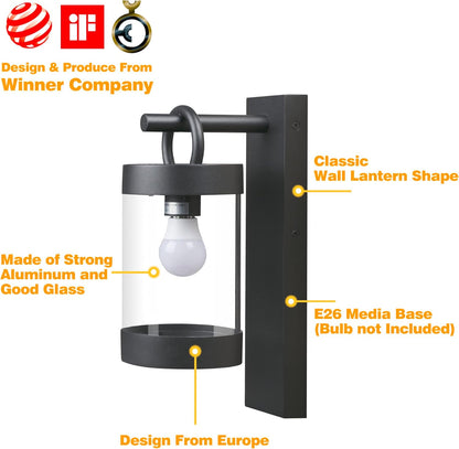 Dusk to Dawn Outdoor Wall Lighting 2 Pack Black Exterior Wall Lantern Sconce Fixture with E26 Base