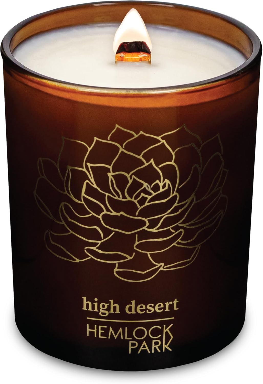 Hemlock Park Wood Wick Candle Handcrafted with Natural Coconut Wax and Essential Oils (Amber & Gold