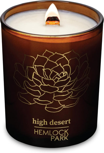 Hemlock Park Wood Wick Candle Handcrafted with Natural Coconut Wax and Essential Oils (Amber & Gold
