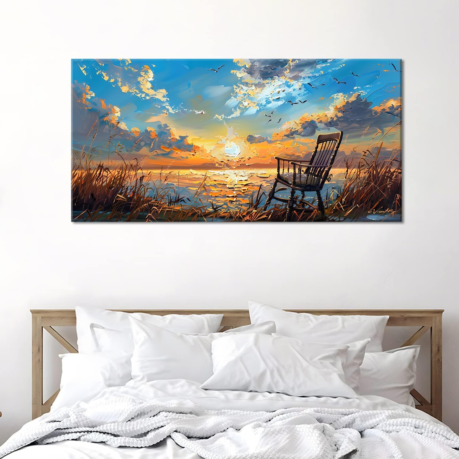 LASMOND Canvas Prints Wall Art Sunset Ocean Beach Pictures Photo nature landscape Paintings for