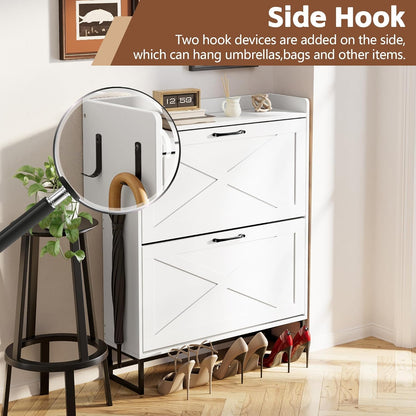 YIKEHOME Shoe Cabinet Storage for Entryway Hidden Shoes Storage Cabinet with 2 Rattan Flip Drawers
