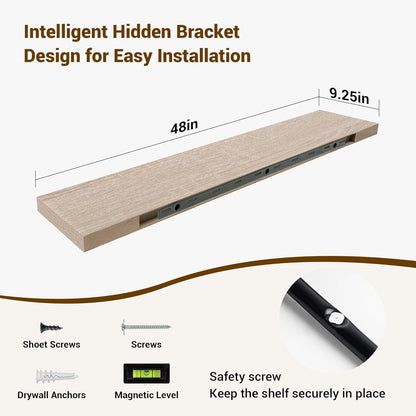 48 Inch Floating Shelves, 3D Textured Wood Grain, 48"x9.25"x1.5" Inch Deep Floating Shelves for