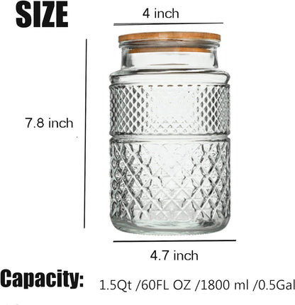 Large Glass Storage Jar, 60 FL OZ Glass Food Storage Containers with Bamboo Lid, Kitchen Containers