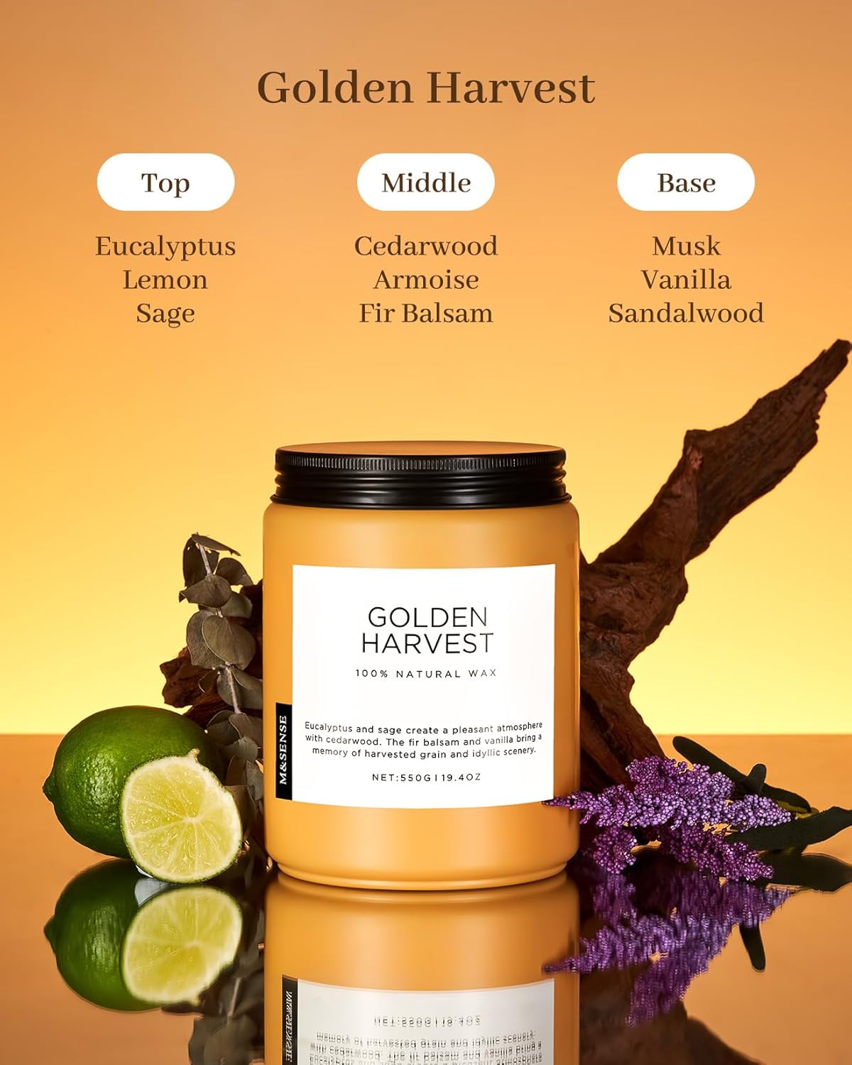 M&SENSE Fall Harvest Scented Candles, 19.4oz 110 Hours Large Natural Soy Long Lasting Slow Burning
