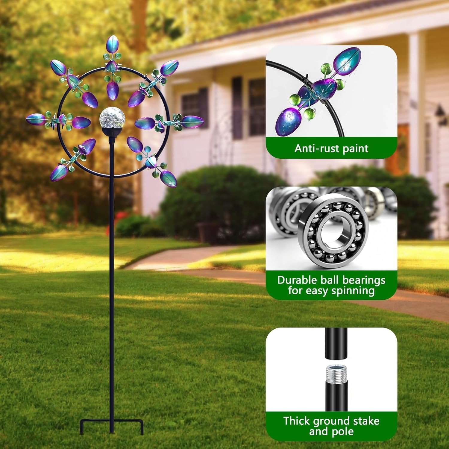 Large Solar Wind Spinners for Yard Art Garden-67 Inch 360° Metal Wind Sculptures Outdoor Clearance