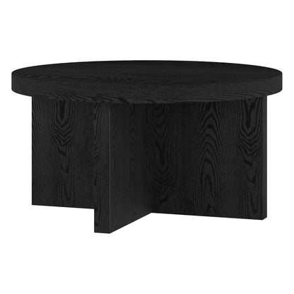 Henn&Hart 33" Round Wood Pedestal Low-Profile Coffee Table for Living Room, Family Room, Office or