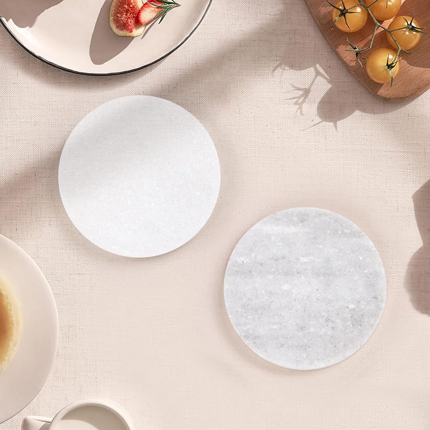 White Marble Coasters with Bling Particles, Set of 4 - Natural Marble Stone Drink Coaster with