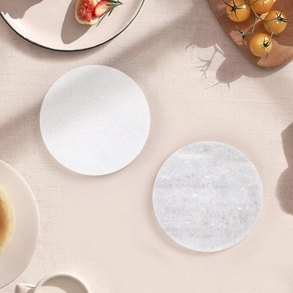 White Marble Coasters with Bling Particles, Set of 4 - Natural Marble Stone Drink Coaster with
