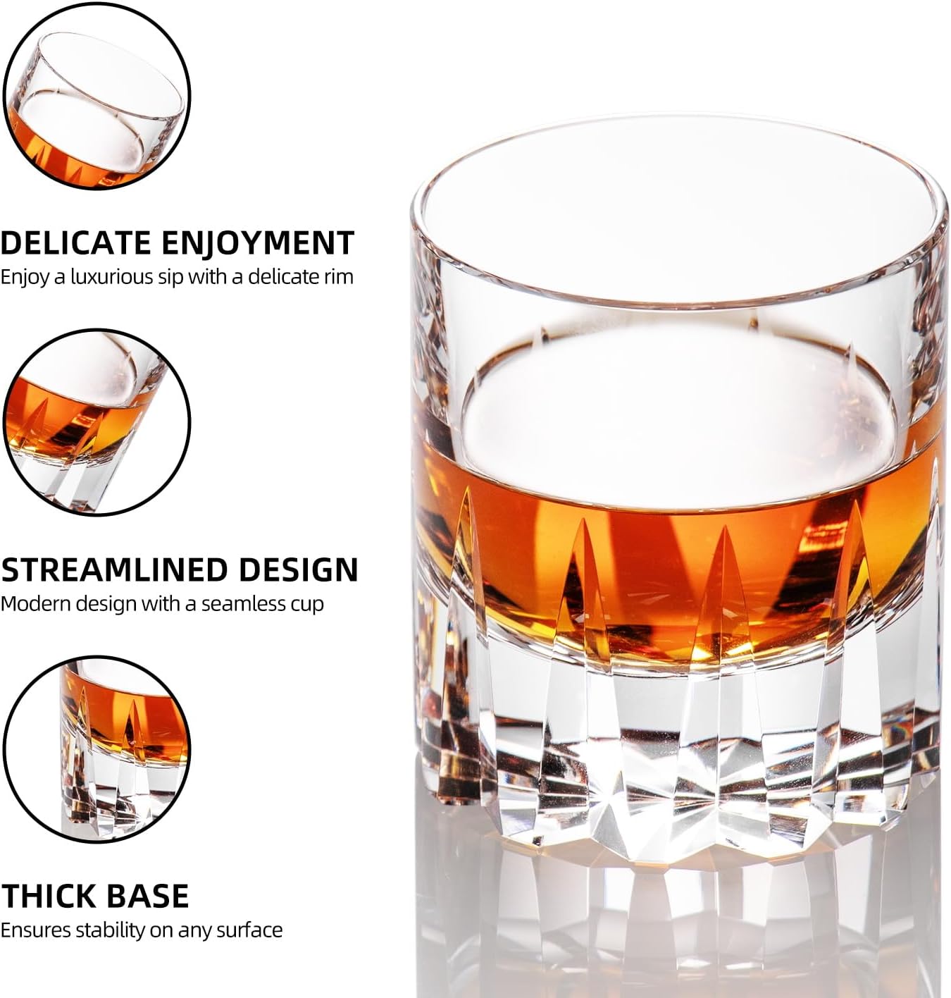 KAMMAK Crystal Whiskey Glasses Set of 2, Handcrafted 7.78oz Old Fashioned Glasses Stemless, Luxury