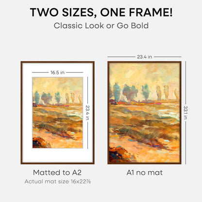 Homeforia A1 Poster Frame Brown, High End Dark Oak 23.4 x 33.1 Wooden Picture Frames Matted to 16.5