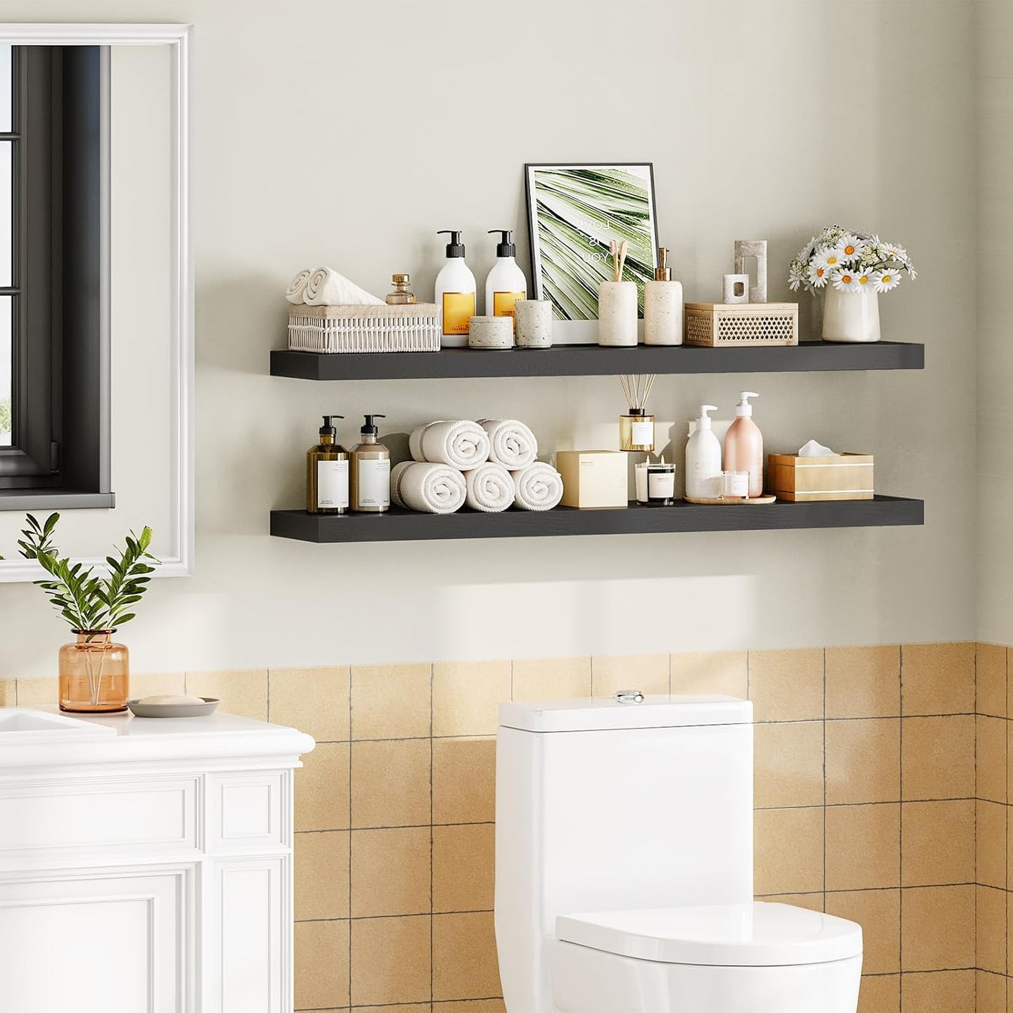 HOOBRO Floating Shelves for Wall, Wall Mounted Shelf Set of 2, 47.2" Hanging Shelf with Invisible