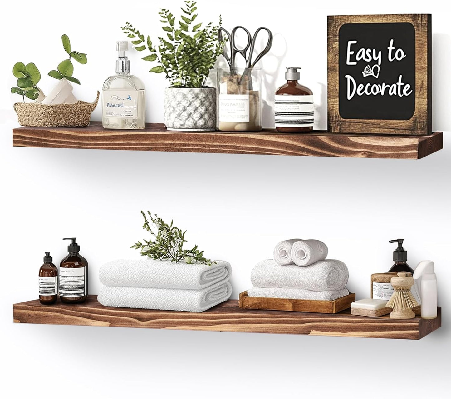 Floating Wall Shelves 2-Pack - Rustic Brown 16-inch Wooden Wall Shelves for Storage and Décor