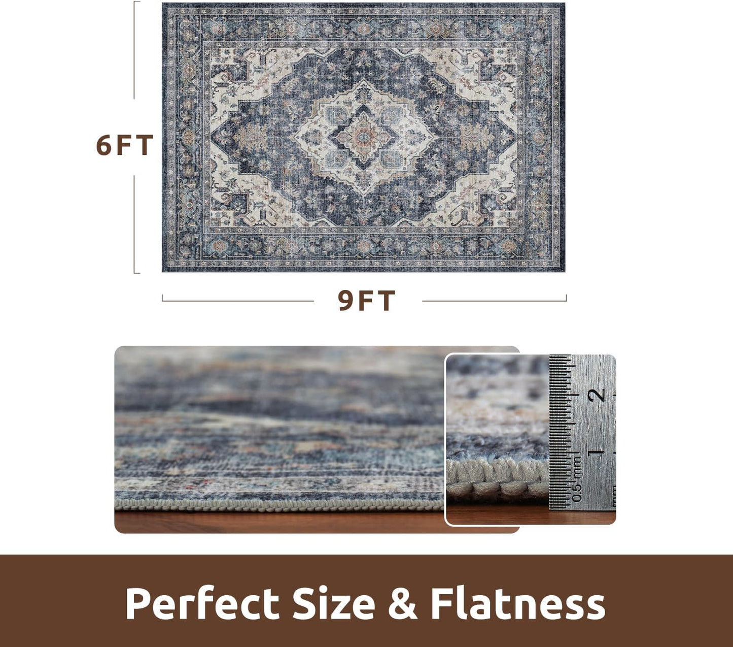 AMOAMI-Area Rug 6X9 Rugs for Living Room-Vintage Soft Blue Rugs for Bedroom-Non Slip Carpet-Machine