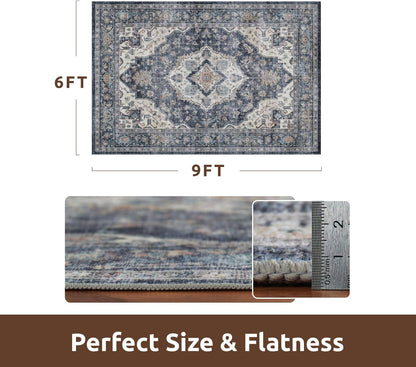 AMOAMI-Area Rug 6X9 Rugs for Living Room-Vintage Soft Blue Rugs for Bedroom-Non Slip Carpet-Machine
