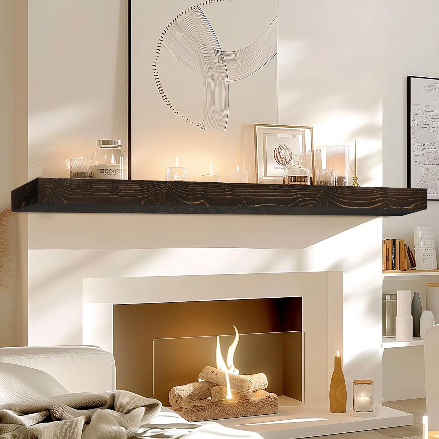 72x8x3 Fireplace Mantel - Solid Rustic Wood - Wall Mounted Floating Shelf with Invisible Heavy Duty