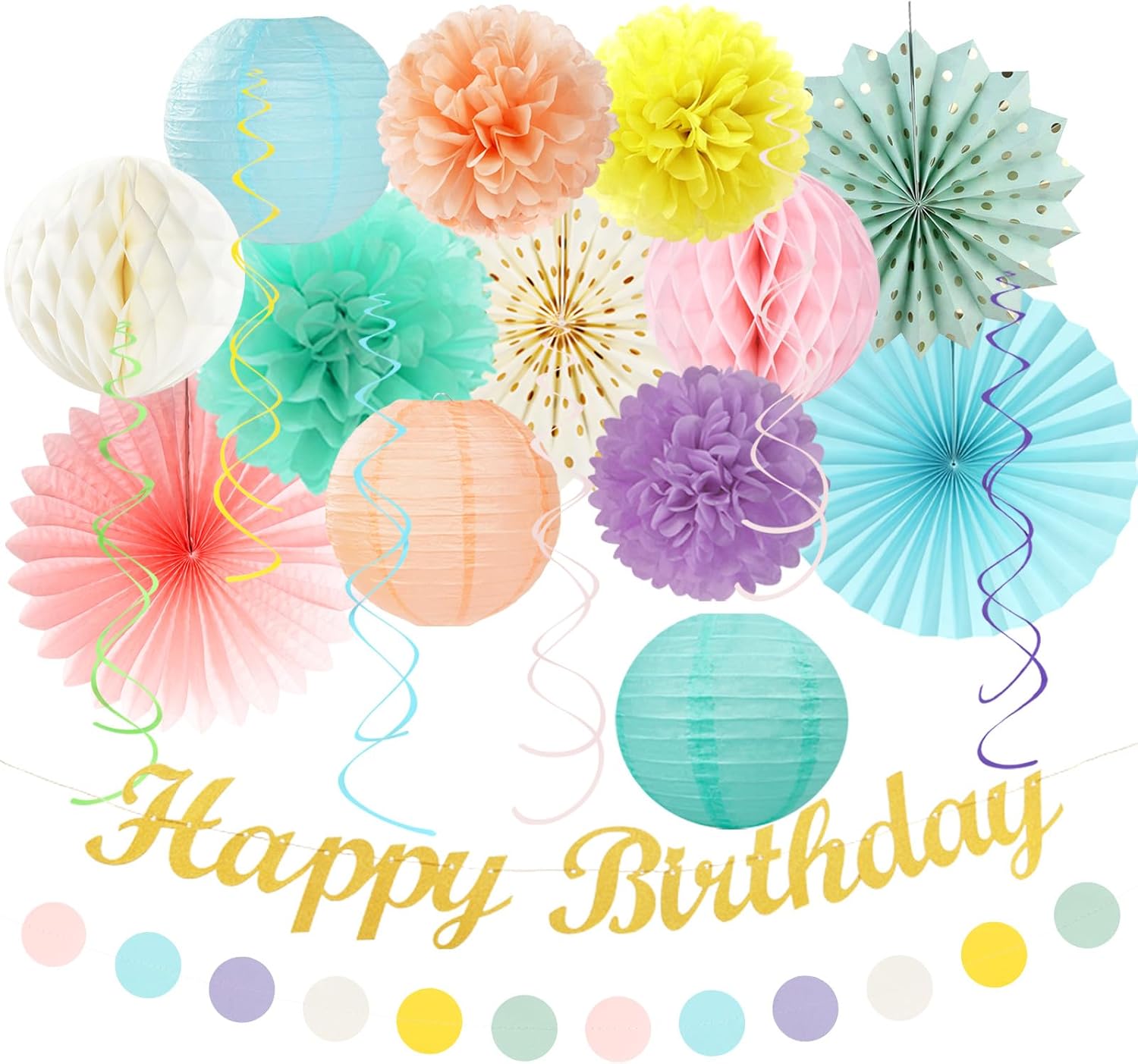 Pastel-Rainbow Classroom Girls Birthday Party-Decorations - 21pcs Happy Banner Decor, Colorful