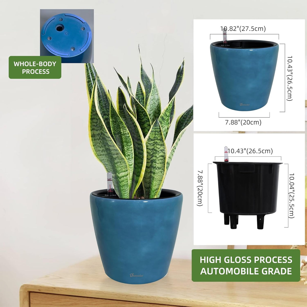 Dexceder 11x10 Inches Self Watering Planter Indoor Outdoor, Inner Pot Design, Thickened Table