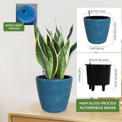 Dexceder 11x10 Inches Self Watering Planter Indoor Outdoor, Inner Pot Design, Thickened Table