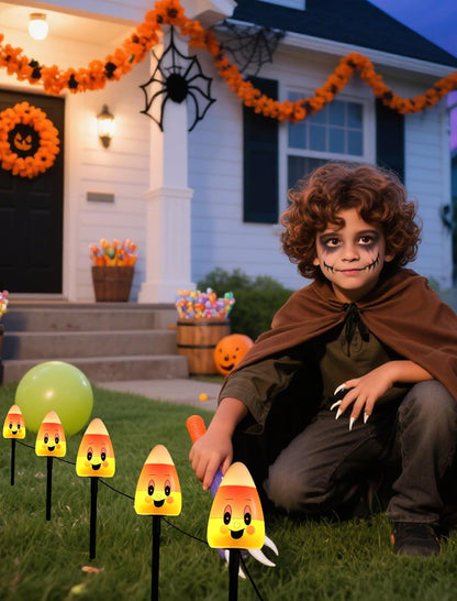 5 Pack Enchanting Candy Corn Pathway Lights Outdoor, UL Certified Plug-in Halloween Decorations