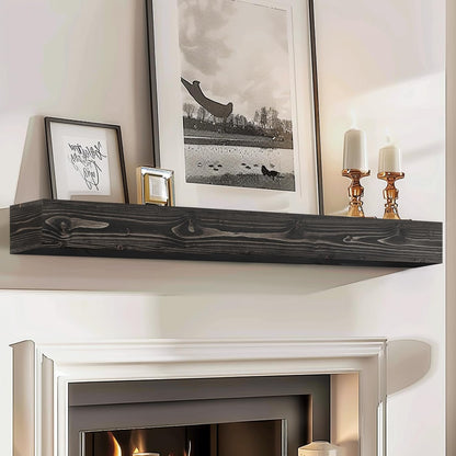 56x8x5 Fireplace Mantel - Handcrafted Hollow Rustic Solid Wood Wall Mounted Floating Shelf with