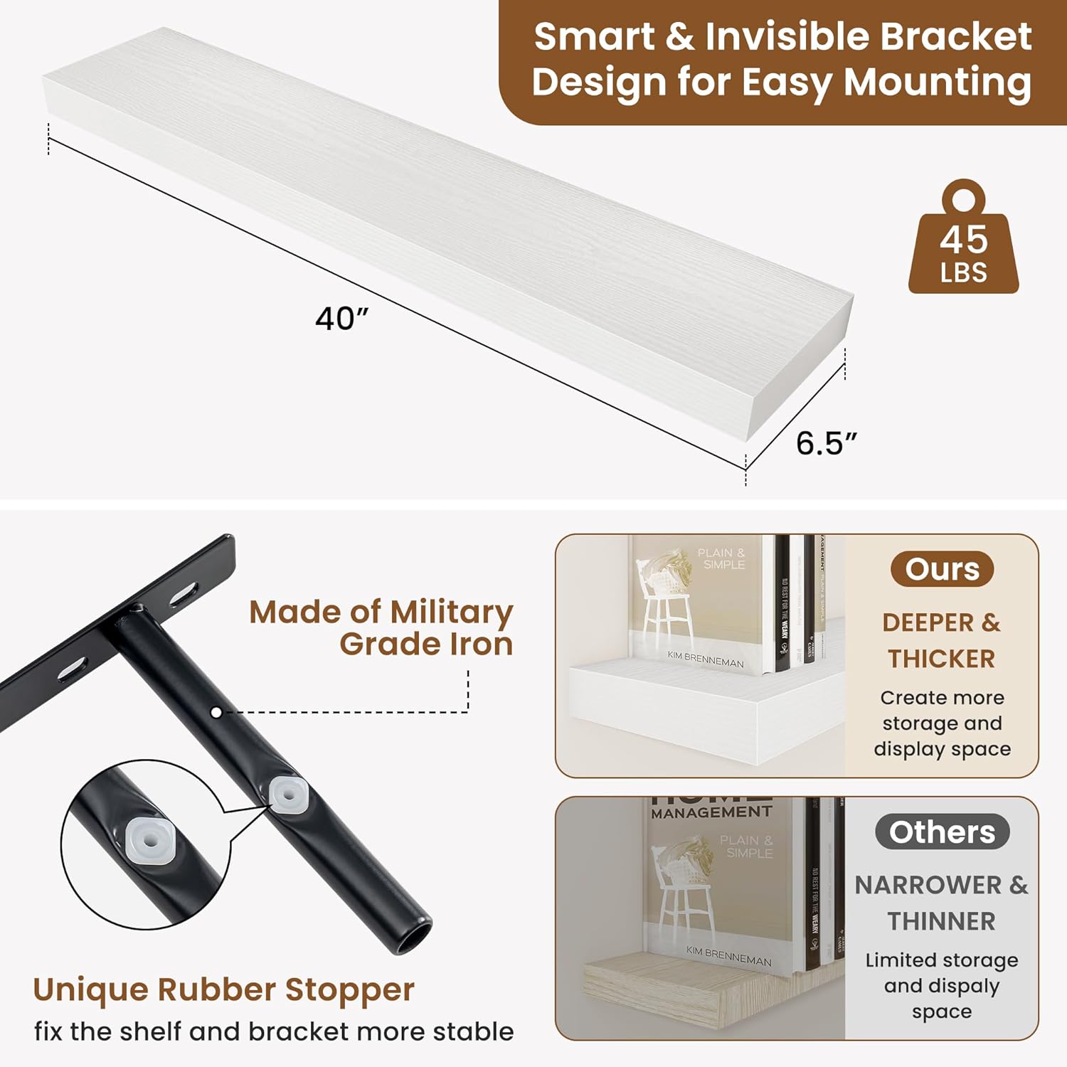 fuqing Floating Shelves for Wall, Bathroom Shelf Wall Mounted for Storage, Shelves with Invisible