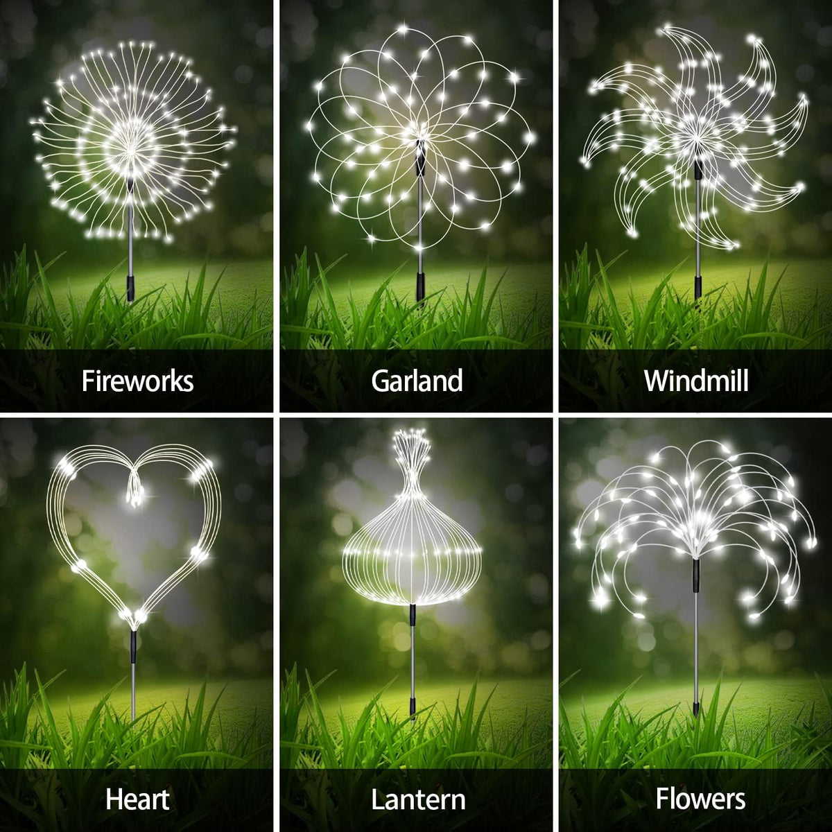 8 Pack Outdoor Solar Garden Lights, Firework Lights Solar Powered 8 Modes, Solar Landscape Lamp