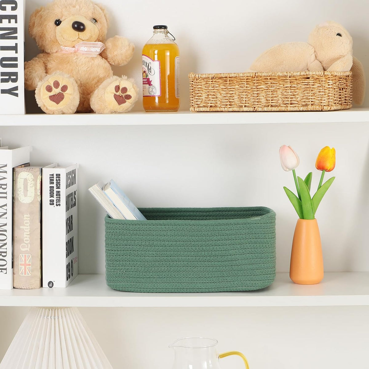 Small Storage Baskets for Organizing | Closet Organizer Bins | Shelf Toy Basket | Woven Rope