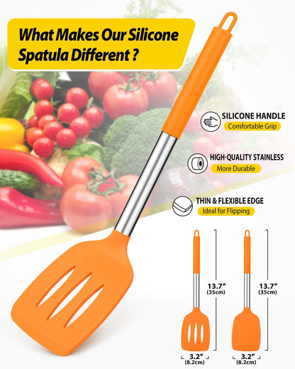 Pack of 2 Silicone Solid Turner, Non Stick Slotted Kitchen Spatulas, High Heat Resistant BPA Free