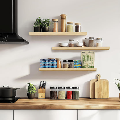 Floating Wall Shelves 3-Pack - 24-Inch Rustic Wooden Shelves for Storage and Décor, Easy