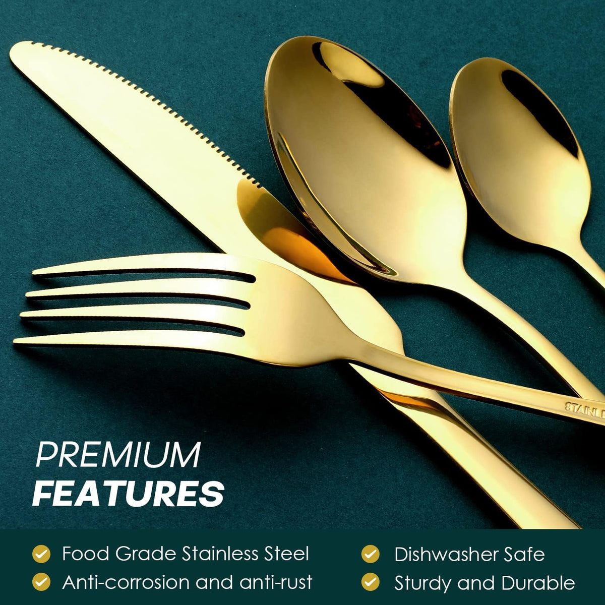 Gold Silverware Set, OGORI 24-Piece Food Grade Stainless Steel Gold Flatware Set, Kitchen Utensil