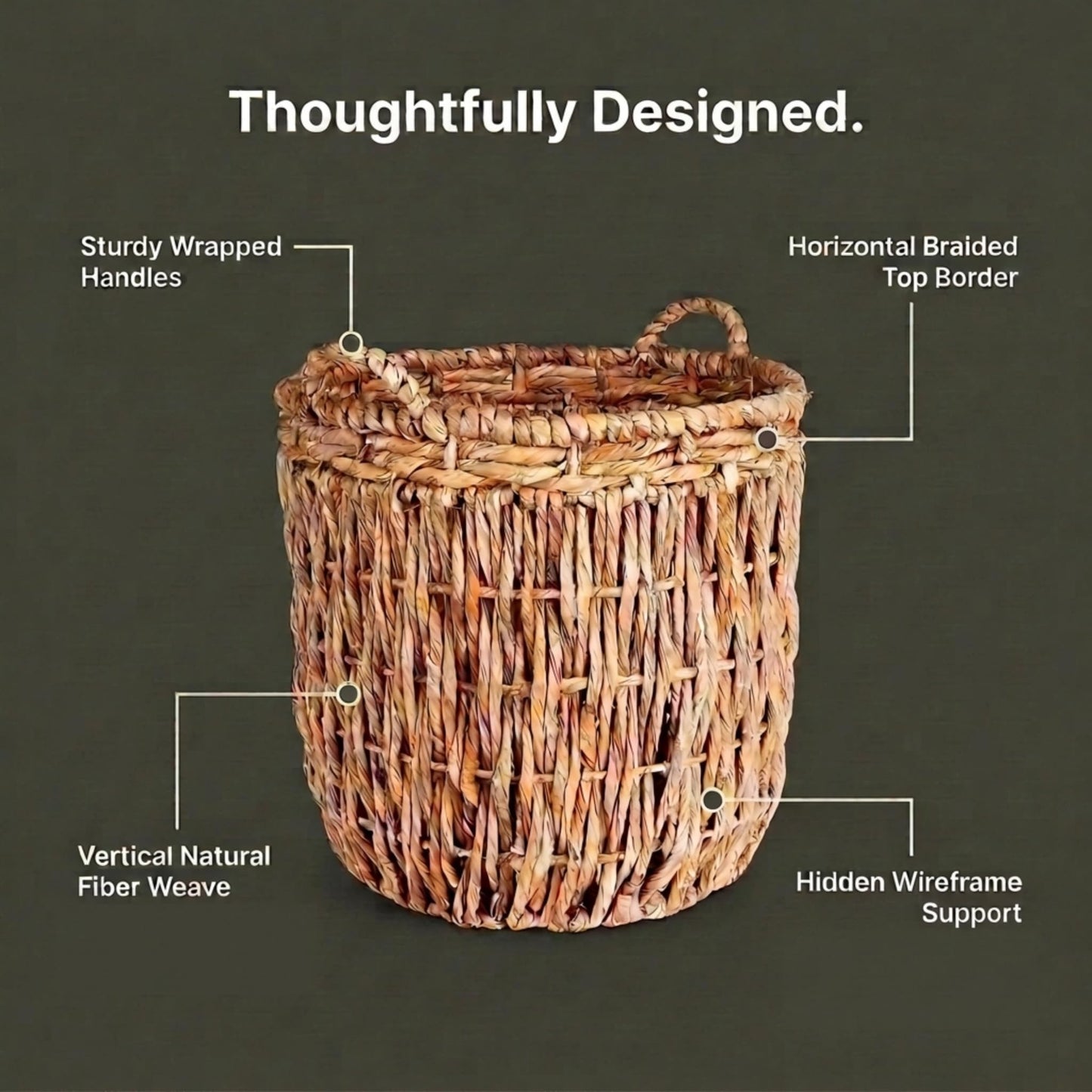 Household Essentials Brown Tall Round Wicker Storage Basket 19'' x 25''