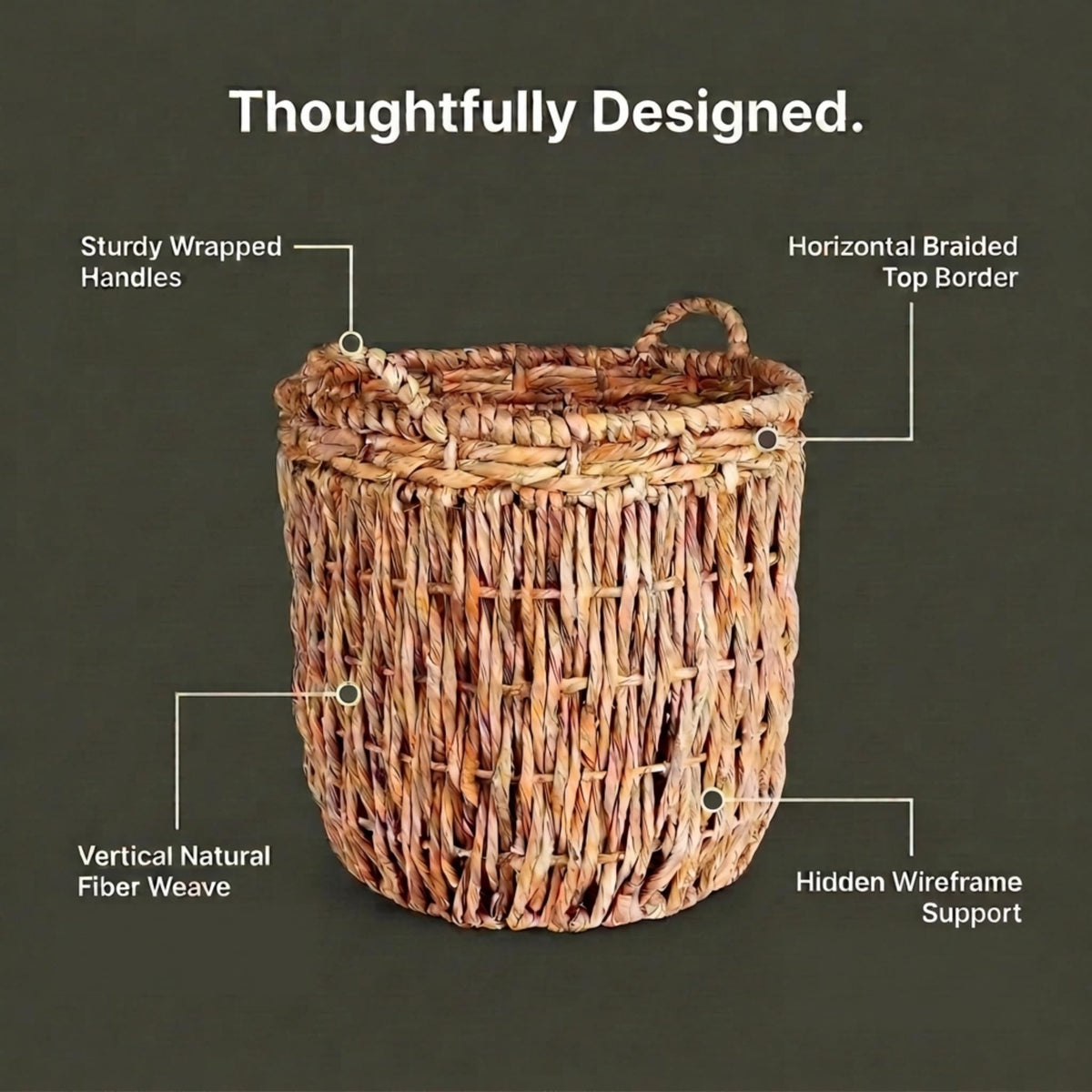 Household Essentials Brown Tall Round Wicker Storage Basket 19'' x 25''