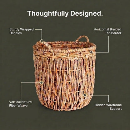 Household Essentials Brown Tall Round Wicker Storage Basket 19'' x 25''