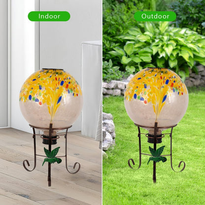 10" Diameter Solar Gazing Ball and 8.5" Metal Stand Indoor Outdoor Yard Art Ornament Coloful Spot