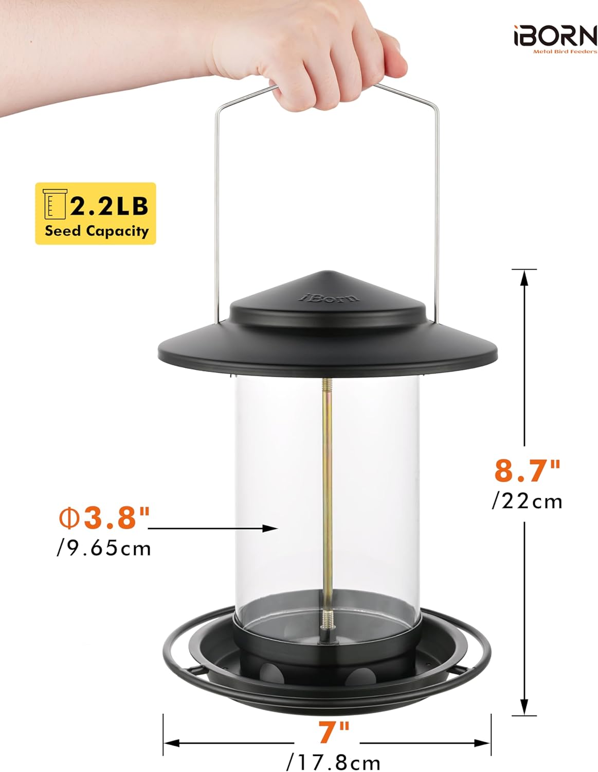 iBorn Metal Bird Feeders for Outdoors Hanging,Wild Bird Feeders for Cardinal,18cm Large Roof&Tray
