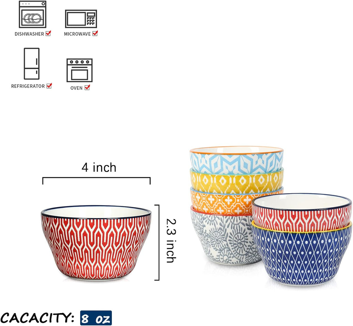 Selamica Ceramic 8oz Bouillon Cups 4 Inch Small Bowls, Dessert bowls for Soup Dipping Sauce Coffee