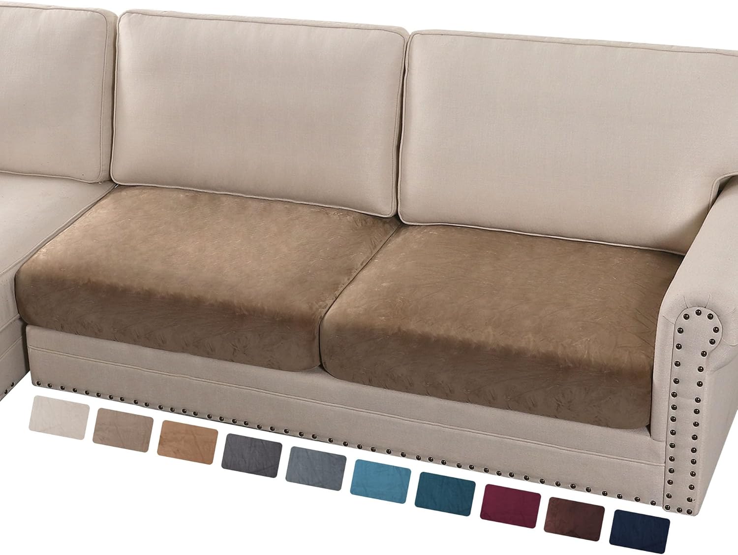 PrinceDeco Velvet Couch Cushion Cover Soft Stretch Cushion Slipcover for Chair Loveseat Sofa