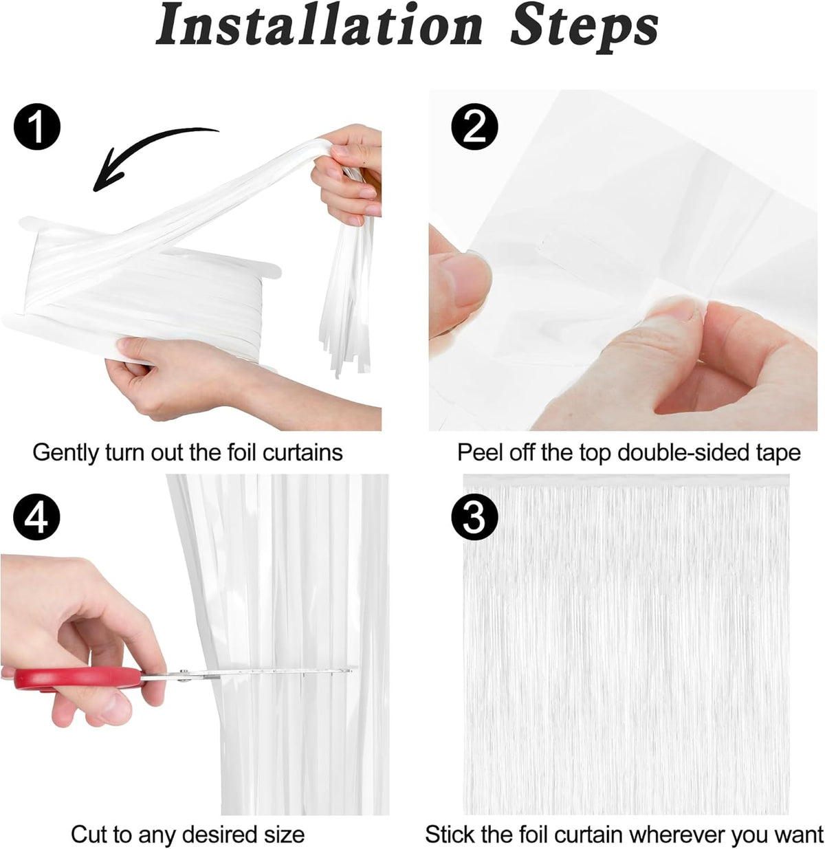 2 Pack Tinsel Backdrop, 3.28 x 7.05 Feet White Party Decorations, Metallic Foil Fringe Curtains