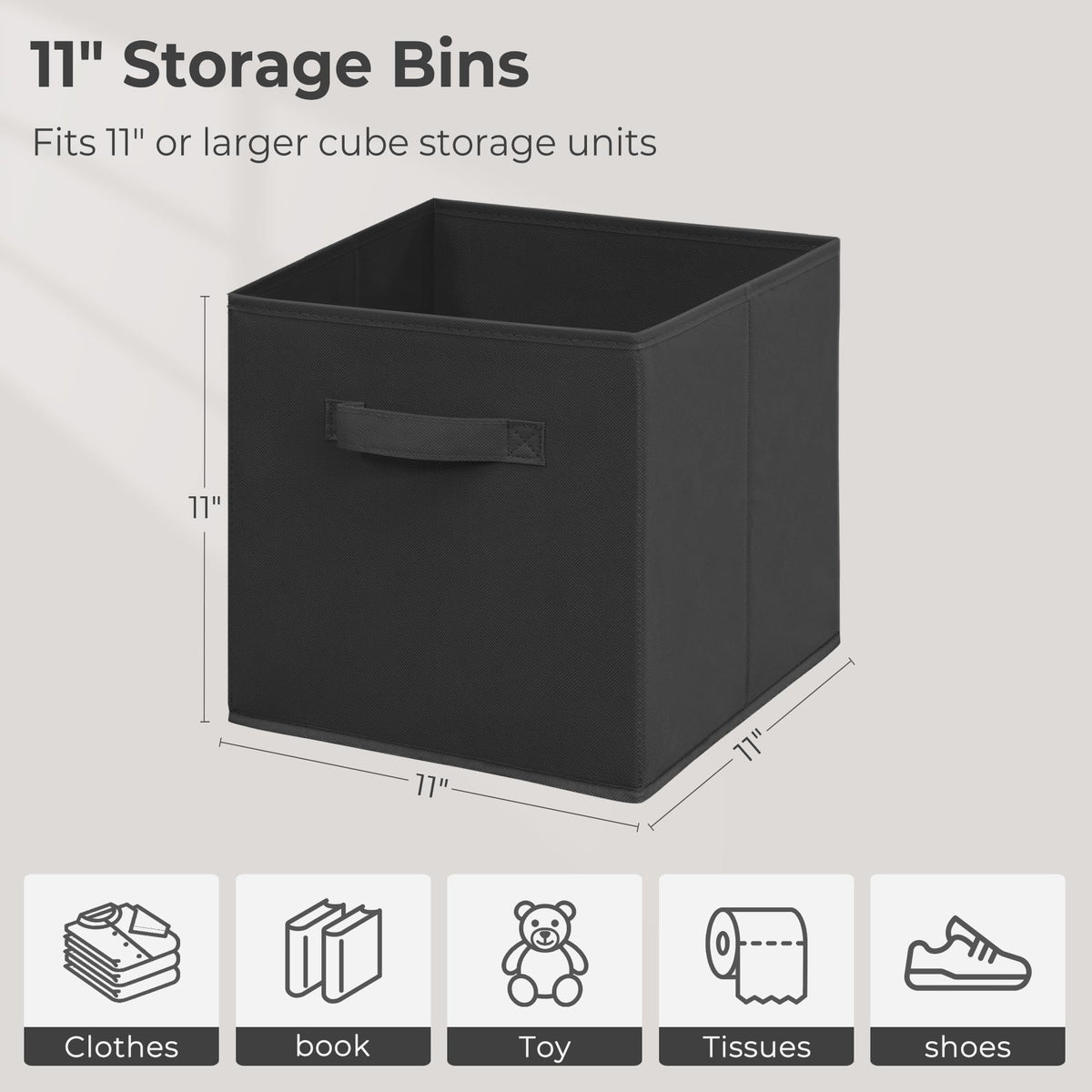 Easi 11 inch Cube Storage Bins, 3 Storage Cube Organizer, Collapsible Fabric storage cubes with