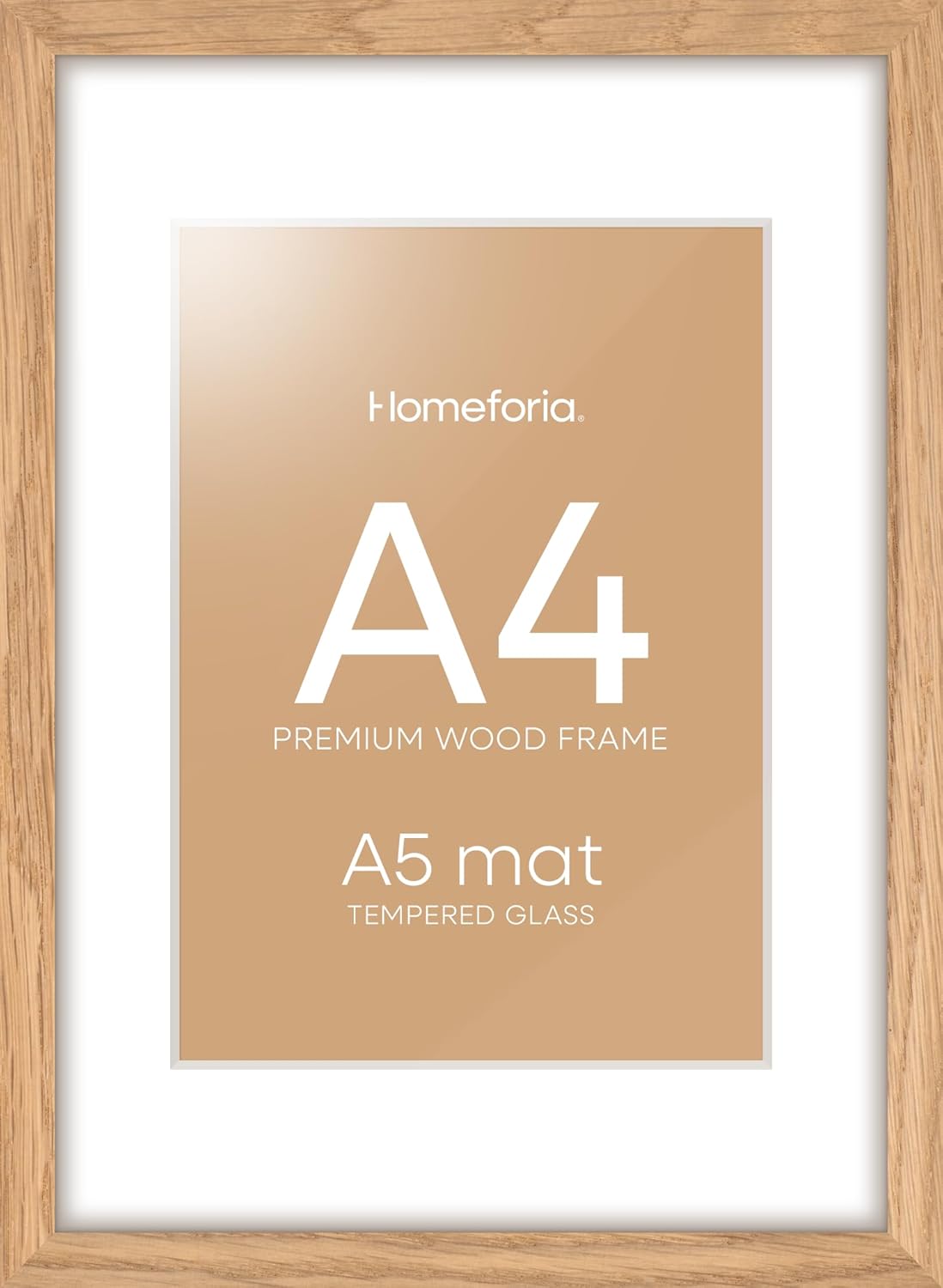 Homeforia A4 Picture Frame Wood, High-End Natural Oak 8.3 x 11.7 Wooden Poster Frames Matted to 5.8