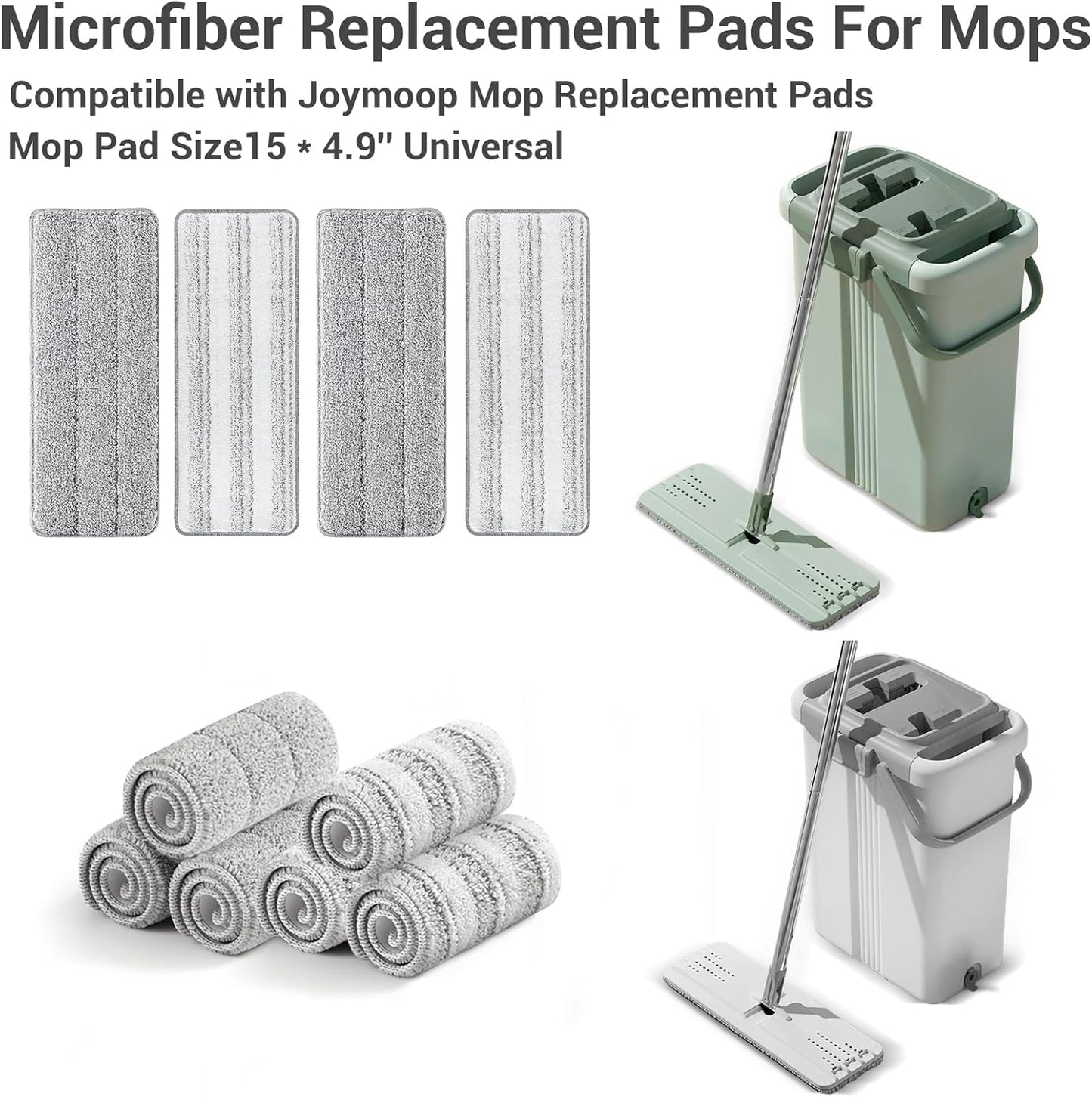 10Pcs Joymoop Mop Replacement Pads, 15 * 4.9'' Universal Mop Pads Mop Head Refills Washable Wet