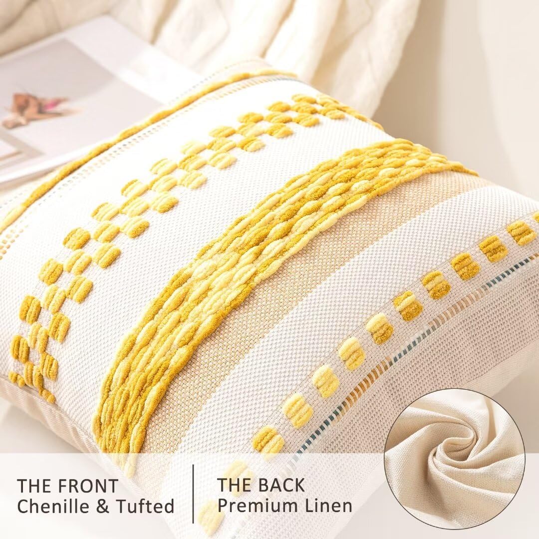 Boho Throw Pillow Covers 18x18 Set of 2 Farmhouse Decorative Cushion Case Striped Square Pillows