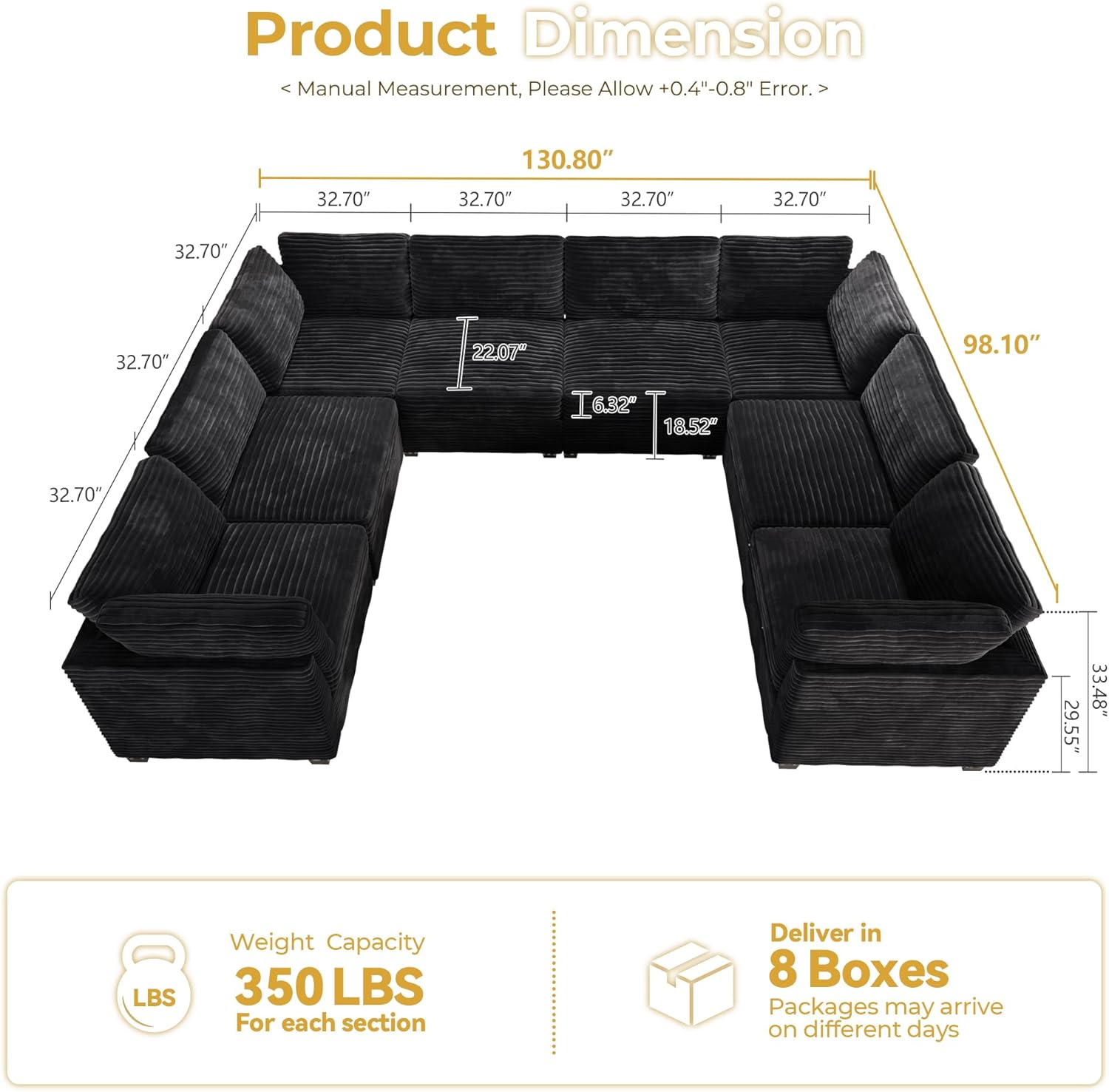 HOOOWOOO Modular Sectional Sofa,8 Pieces Sectional Couches for Living Room,131X98 L Shaped Cloud