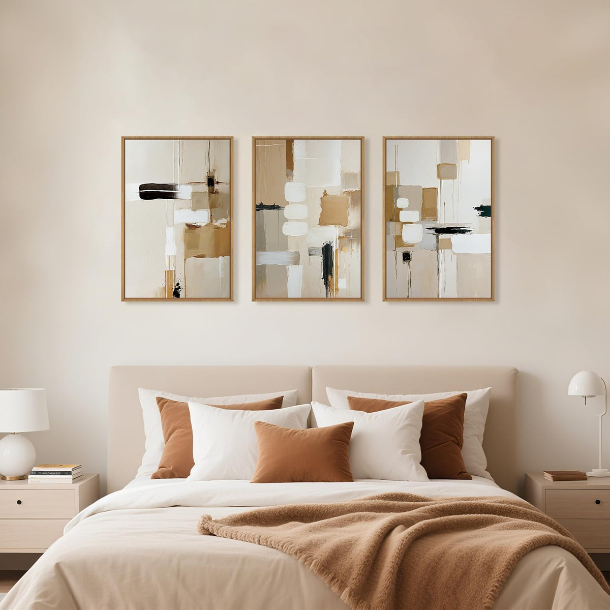 Celestdeco Large Abstract Beige Framed Canvas Wall Art Set, Neutral Textures Wall Decor, Warm