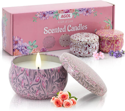 Candles Gifts for Women 3 Pack 2.5 oz Natural Floral Lavender Cherry and Rose Candles Set