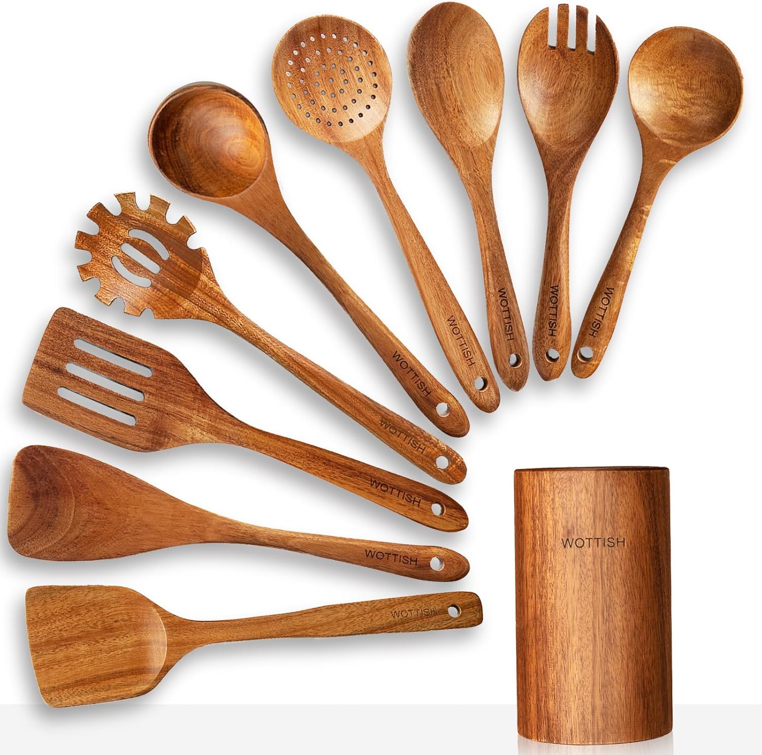 Wooden Spoons for Cooking,Wooden Cooking Utensil Set,10-Piece Wooden Kitchen Utensil Set with