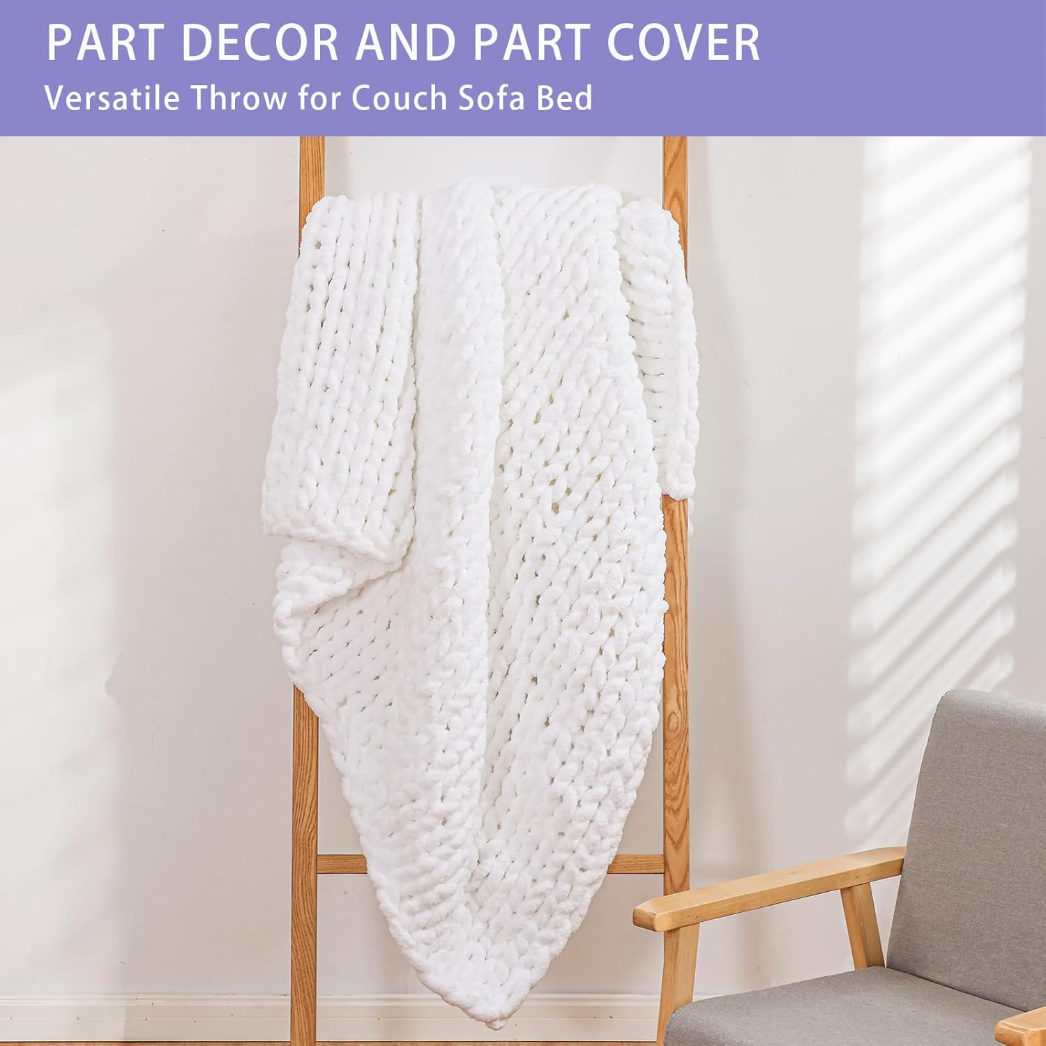 Bigacogo Chunky Knit Throw Blanket for Couch, 80x90 inches, 100% Hand Knitted with Thick Jumbo