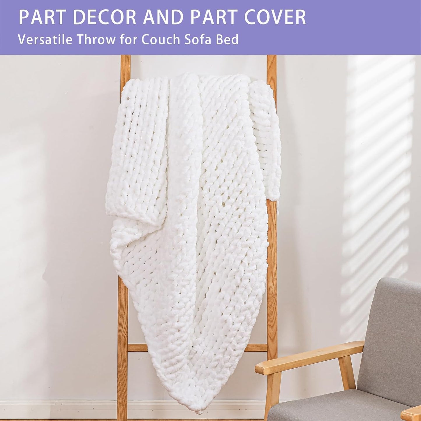 Bigacogo Chunky Knit Throw Blanket for Couch, 60x80 inches, 100% Hand Knitted with Thick Jumbo