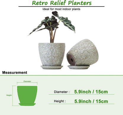 6 Inch Ceramic Planter Pots with Drainage Hole and Saucers for Indoor Plants, Garden Pots for